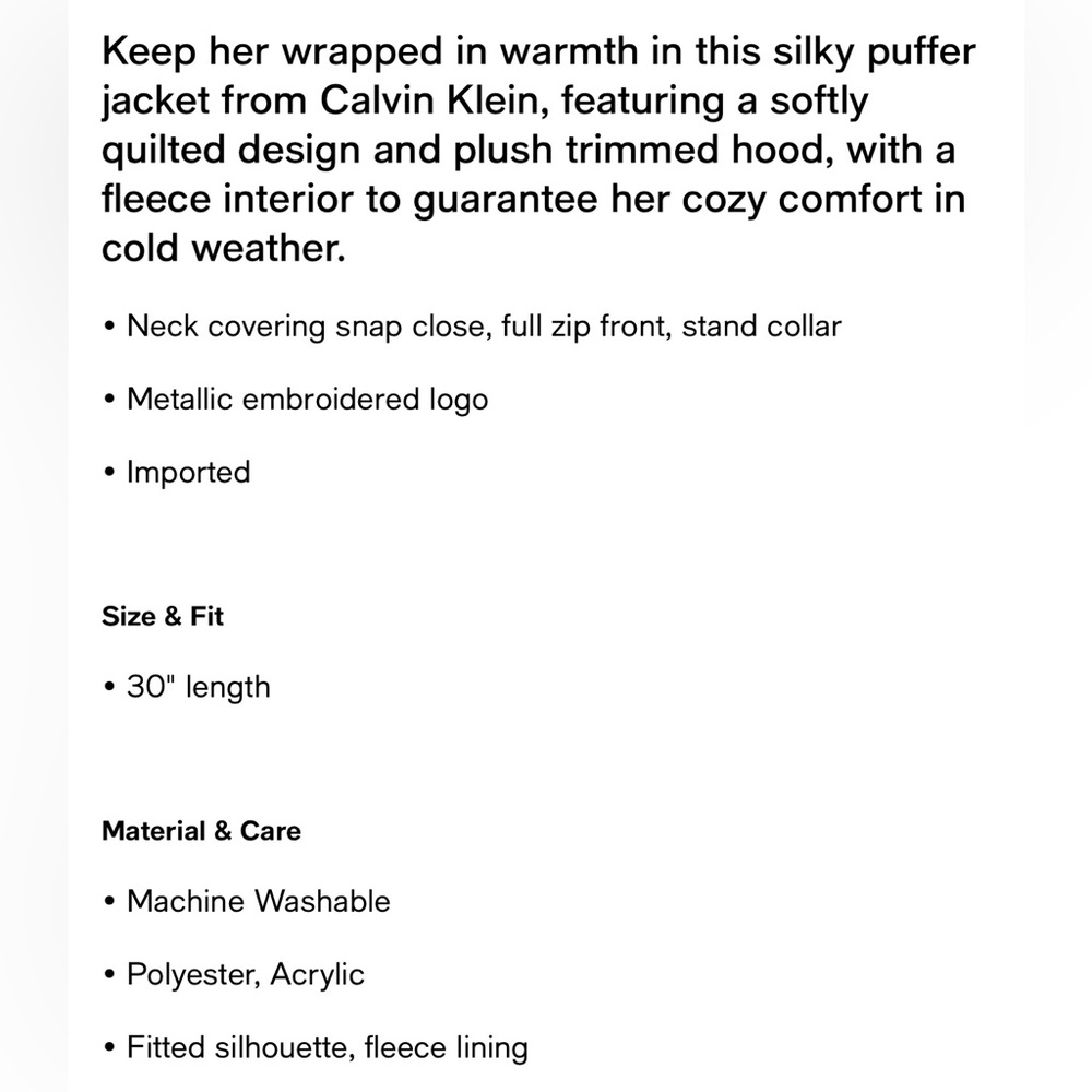 Calvin Klein Toddler/Little/Big Girls Aerial Jacket - Picture 3 of 3